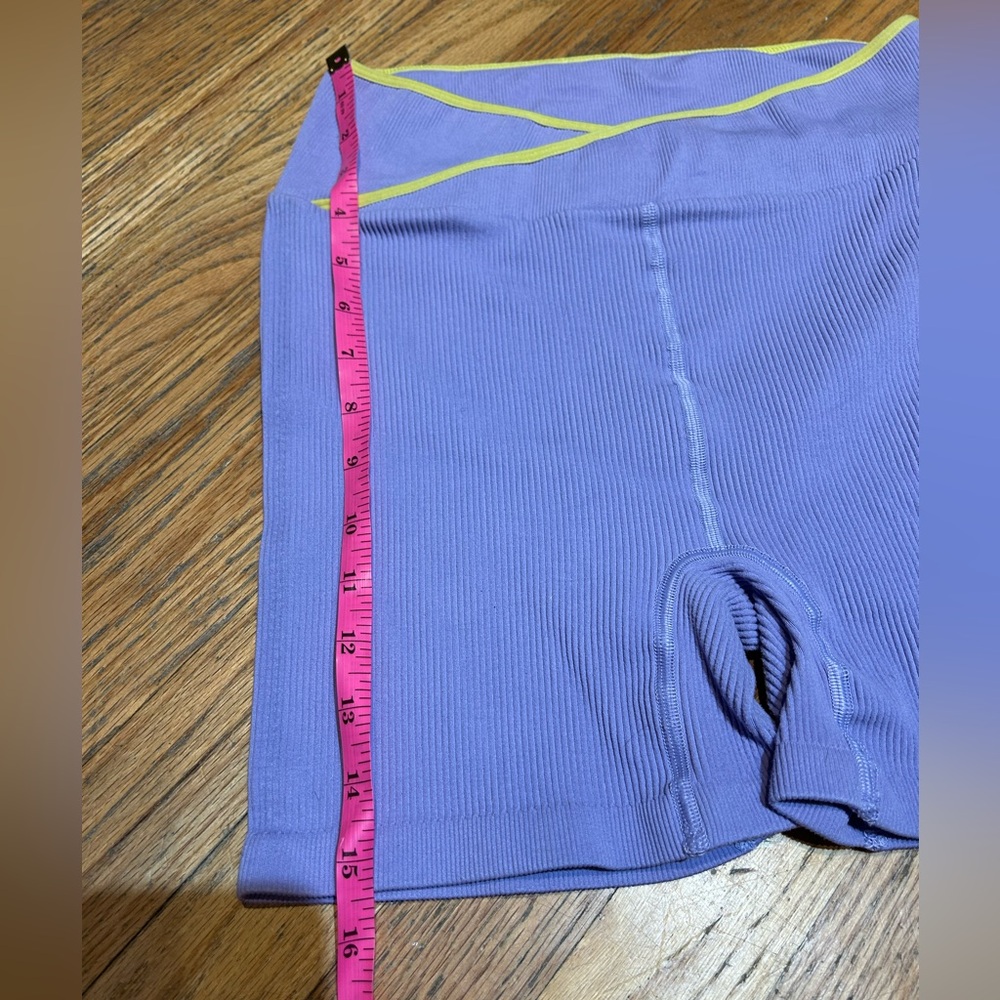 Free People Purple and Yellow Bike Shorts with Crossover Waistband M/L - Picture 8 of 8